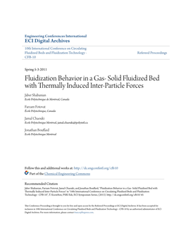 Solid Fluidized Bed with Thermally Induced Inter-Particle Forces Jaber Shabanian Ecole Polytechnique De Montreal, Canada