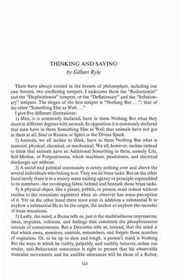 THINKING and SAYING by Gilbert Ryle