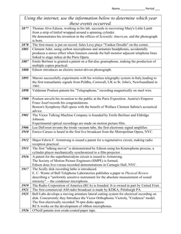 Using the Internet, Use the Information Below to Determine Which Year These Events Occurred