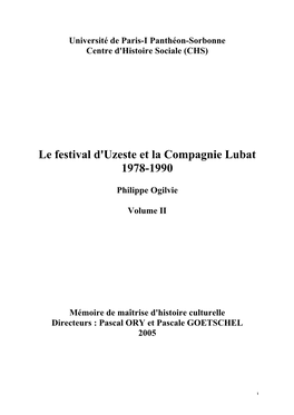 Le Festival D'uzeste Et La Compagnie Lubat 1978-1990