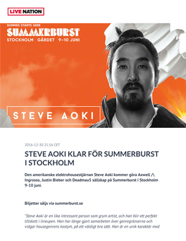 Steve Aoki Klar För Summerburst I Stockholm