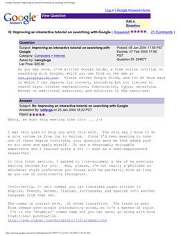 Google Answers: Improving an Interactive Tutorial on Searching with Google