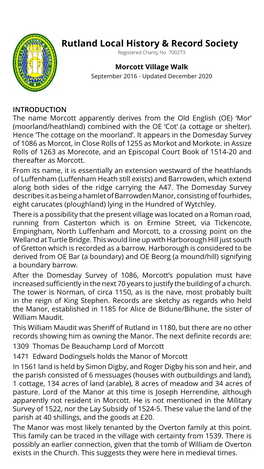 Morcott Village Walk September 2016 - Updated December 2020