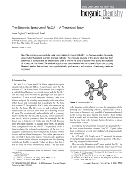 The Electronic Spectrum of Re2cl8 : a Theoretical Study