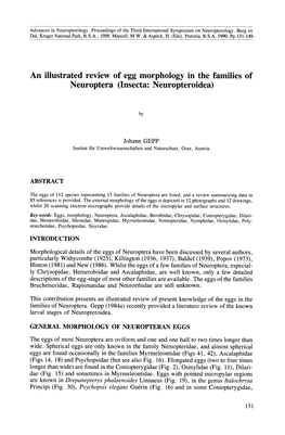 An Illustrated Review of Egg Morphology in the Families of Neuroptera (Insecta: Neuropteroidea)