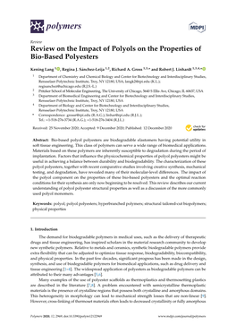 Review on the Impact of Polyols on the Properties of Bio-Based Polyesters