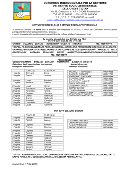 CONSORZIO INTERCOMUNALE PER LA GESTIONE DEI SERVIZI SOCIO-ASSISTENZIALI DELL’OVEST TICINO Via B