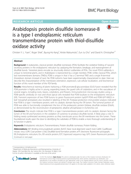 Arabidopsis Protein Disulfide Isomerase-8 Is a Type I Endoplasmic Reticulum Transmembrane Protein with Thiol-Disulfide Oxidase Activity Christen Y