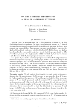 On the K-Theory Spectrum of a Ring of Algebraic Integers