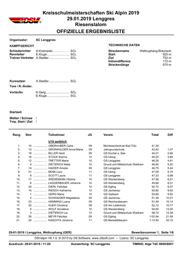 Kreisschulmeisterschaften Ski Alpin 2019 29.01.2019 Lenggres Riesenslalom OFFIZIELLE ERGEBNISLISTE