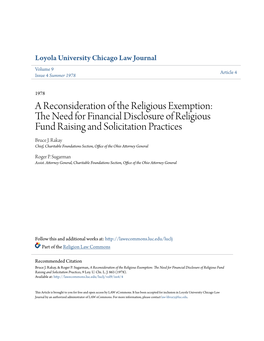 The Need for Financial Disclosure of Religious Fund Raising and Solicitation Practices, 9 Loy