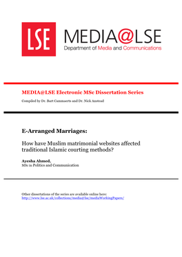 E-Arranged Marriages: How Have Muslim Matrimonial Websites Affected Traditional Islamic Courting Methods?