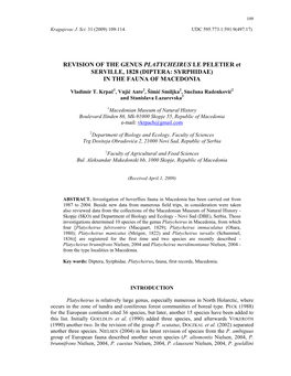 REVISION of the GENUS PLATYCHEIRUS LE PELETIER Et SERVILLE, 1828 (DIPTERA: SYRPHIDAE) in the FAUNA of MACEDONIA