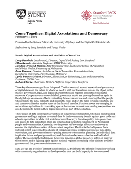 Come Together: Digital Associations and Democracy February 11, 2019