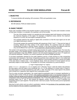 EE390 PULSE CODE MODULATION Prelab #5