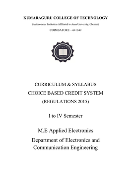 M.E Applied Electronics Department of Electronics and Communication Engineering Department of Electronics and Communication Engineering