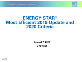 ENERGY STAR Most Efficient 2020 Stakeholder Webinar