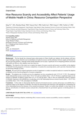 How Resource Scarcity and Accessibility Affect Patients' Usage of Mobile Health in China: Resource Competition Perspective