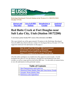 Red Butte Creek at Fort Douglas Near Salt Lake City, Utah (Station 10172200)