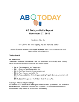 AB Today – Daily Report November 27, 2019