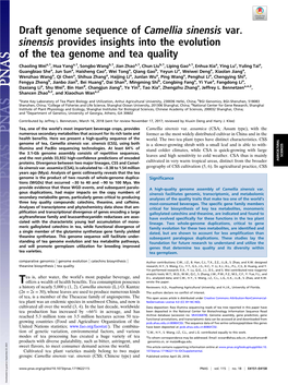 Draft Genome Sequence of Camellia Sinensis Var. Sinensis Provides