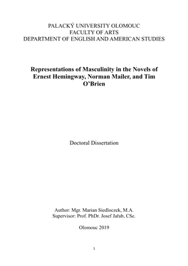 Representations of Masculinity in the Novels of Ernest Hemingway, Norman Mailer, and Tim O'brien