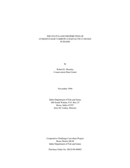 The Status and Distribution of Cusick's False Yarrow (Chaenactis Cusickii) in Idaho