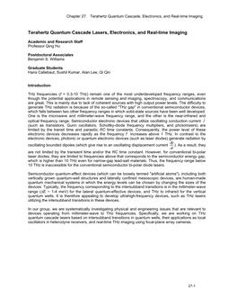 Terahertz Quantum Cascade Lasers, Electronics, and Real-Time Imaging