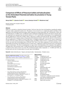 Comparison of Effects of Potassium Iodide and Iodosalicylates on the Antioxidant Potential and Iodine Accumulation in Young Toma