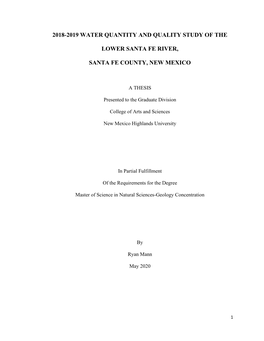 2018-2019 Water Quantity and Quality of the Lower Santa Fe River, Ryan