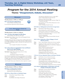 Program for the 2014 Annual Meeting Theme: “Disagreement, Debate, Discussion”