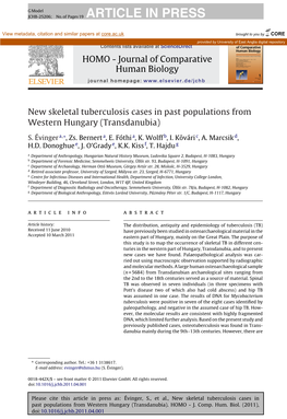 New Skeletal Tuberculosis Cases in Past Populations from Western Hungary (Transdanubia)