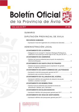 Diputación Provincial De Ávila Administración Local Sumario