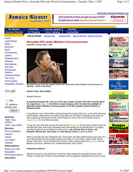 Kenyatta Hill Rocks Western Consciousness - Tuesday | May 1, 2007 Page 1 of 2