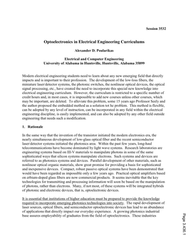 Optoelectronics in Electrical Engineering Curriculums