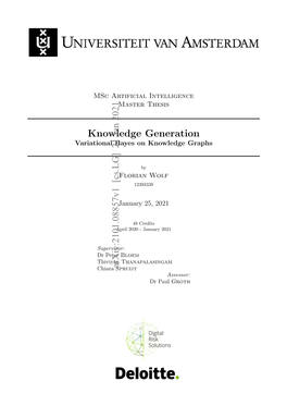Knowledge Generation Arxiv:2101.08857V1 [Cs.LG] 21 Jan