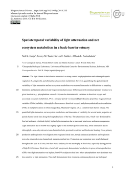 Spatiotemporal Variability of Light Attenuation and Net Ecosystem