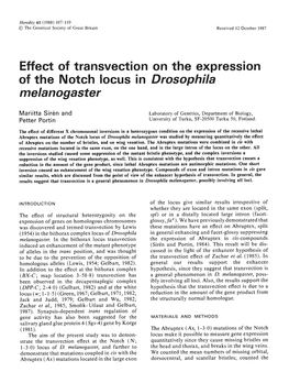 Of the Notch Locus in Drosophila Melanogaster