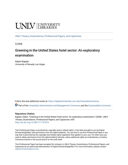 Greening in the United States Hotel Sector: an Exploratory Examination