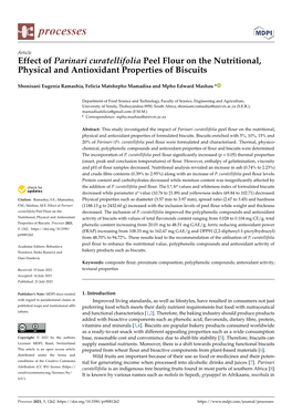 Effect of Parinari Curatellifolia Peel Flour on the Nutritional, Physical and Antioxidant Properties of Biscuits