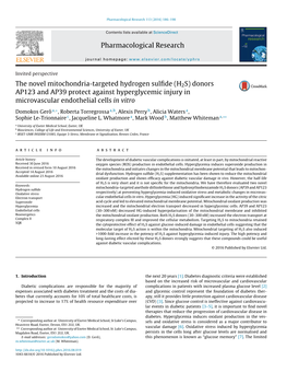 The Novel Mitochondria-Targeted Hydrogen Sulfide