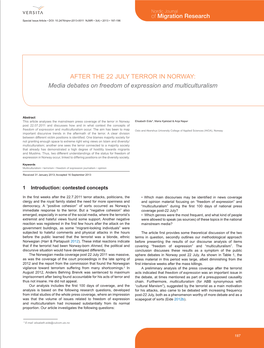 AFTER the 22 JULY TERROR in NORWAY: Media Debates on Freedom of Expression and Multiculturalism
