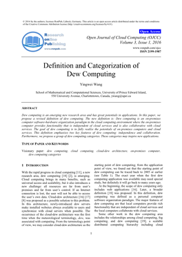 Definition and Categorization of Dew Computing of the Creative Commons Attribution License (