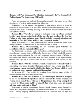 Romans 12:4-5 Romans 12:4-Paul Compares the Christian Community to the Human Body to Emphasize the Importance of Humility Next