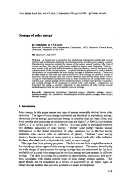 Storage of Solar Energy