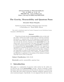The Gravity, Measurability and Quantum Foam 1 Introduction