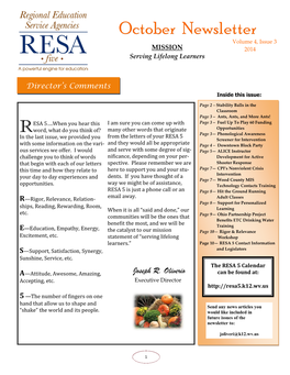 October Newsletter Volume 4, Issue 3 MISSION 2014 Serving Lifelong Learners