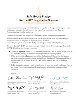 Safe House Pledge for the 87Th Legislative Session