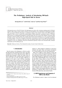 The Preliminary Analysis of Introducing 500 Km/H High-Speed Rail in Korea