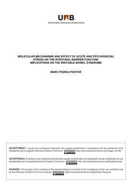 Molecular Mechanisms and Effect of Acute and Psychosocial Stress on the Intestinal Barrier Function